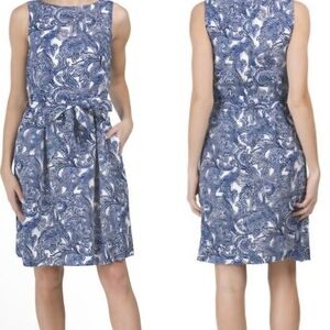 Anne Klein Paisley Linen Blend Blue and White Midi Dress